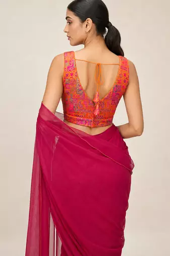 Multi coloured woven design brocade saree blouse