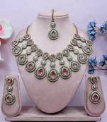 Pink yellow gold premium designer american diamond and stone work necklace set