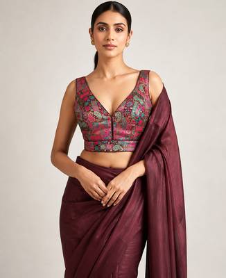 Multi coloured woven design brocade saree blouse 1