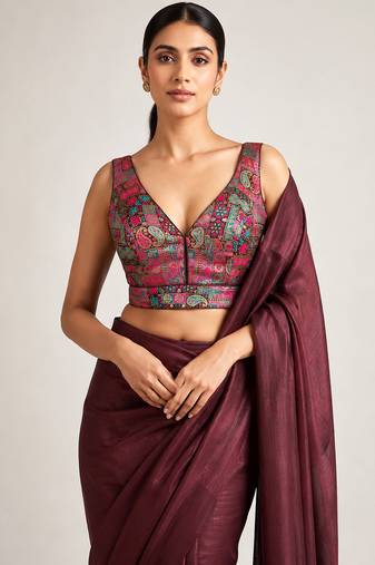 Multi coloured woven design brocade saree blouse