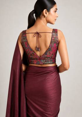 Multi coloured woven design brocade saree blouse 2