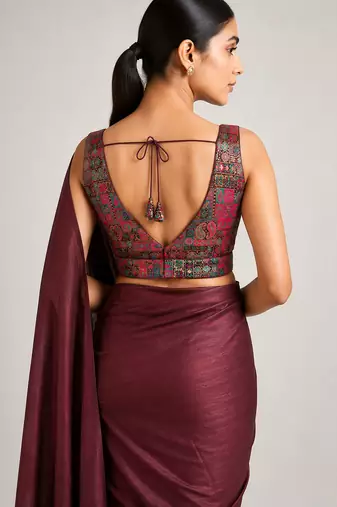 Multi coloured woven design brocade saree blouse