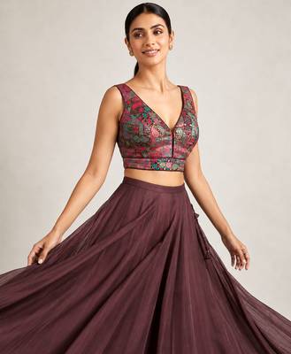 Multi coloured woven design brocade saree blouse 3