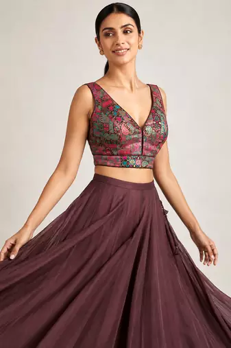 Multi coloured woven design brocade saree blouse