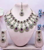 Purple yellow gold premium designer american diamond and stone work necklace set