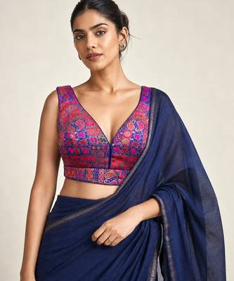 Multi coloured woven design brocade saree blouse 1