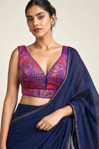 Multi coloured woven design brocade saree blouse