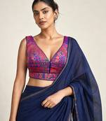 Multi coloured woven design brocade saree blouse