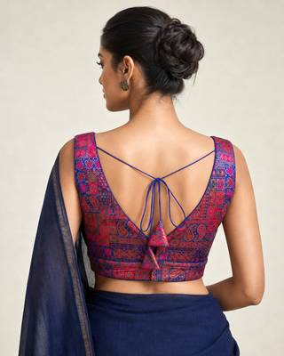 Multi coloured woven design brocade saree blouse 2
