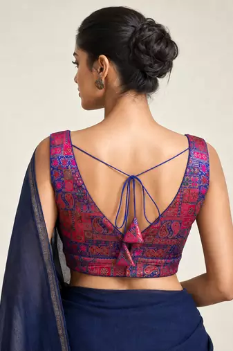Multi coloured woven design brocade saree blouse