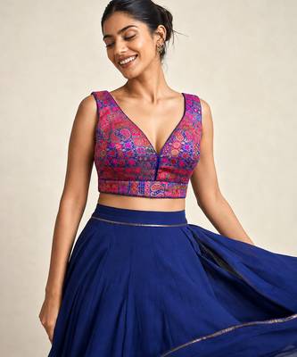 Multi coloured woven design brocade saree blouse 3