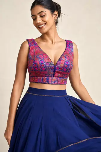 Multi coloured woven design brocade saree blouse