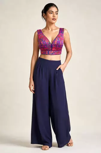 Multi coloured woven design brocade saree blouse