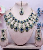Blue yellow gold premium designer american diamond and stone work necklace set