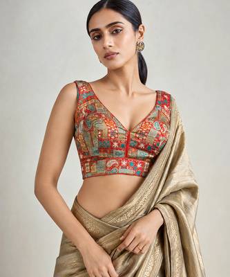 Multi coloured woven design brocade saree blouse 1