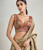 Multi coloured woven design brocade saree blouse
