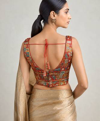 Multi coloured woven design brocade saree blouse 2