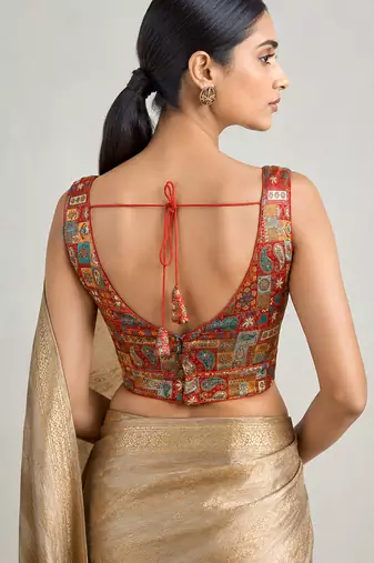 Multi coloured woven design brocade saree blouse