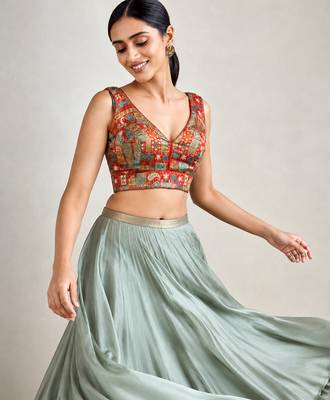 Multi coloured woven design brocade saree blouse 3