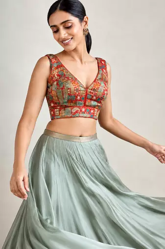 Multi coloured woven design brocade saree blouse