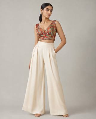 Multi coloured woven design brocade saree blouse 4