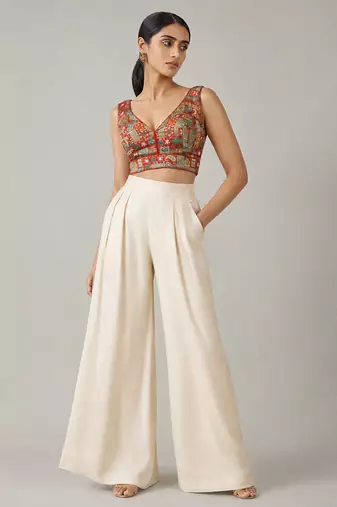 Multi coloured woven design brocade saree blouse
