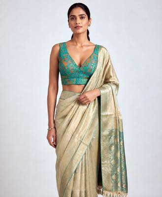 Multi coloured woven design brocade saree blouse 1