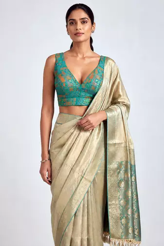 Multi coloured woven design brocade saree blouse