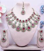 Pink yellow gold premium designer american diamond and stone work necklace set