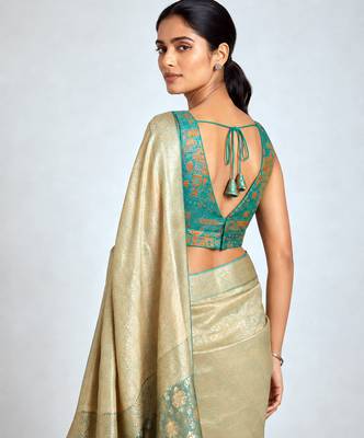 Multi coloured woven design brocade saree blouse 2