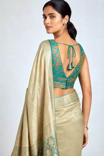 Multi coloured woven design brocade saree blouse