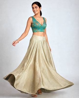 Multi coloured woven design brocade saree blouse 3