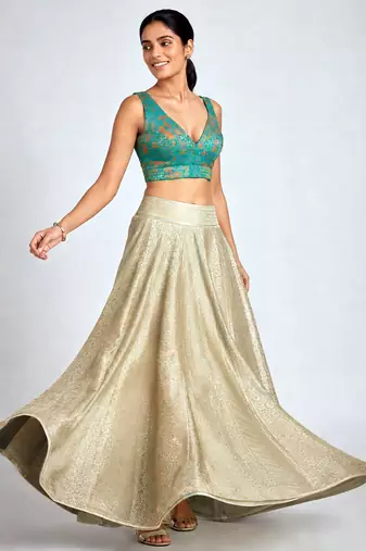 Multi coloured woven design brocade saree blouse