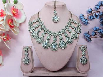 White yellow gold premium designer american diamond and stone work necklace set 1