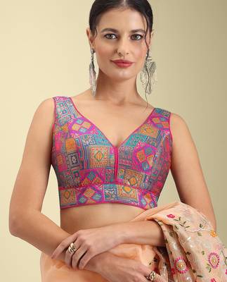 Multi coloured woven design brocade saree blouse 1