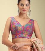 Multi coloured woven design brocade saree blouse