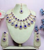 Blue rose gold premium designer american diamond and stone work necklace set