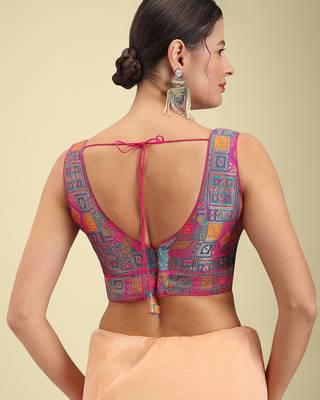 Multi coloured woven design brocade saree blouse 4