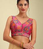 Multi coloured woven design brocade saree blouse