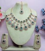 Green rose gold premium designer american diamond and stone work necklace set