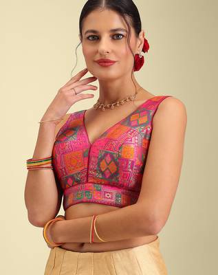 Multi coloured woven design brocade saree blouse 2