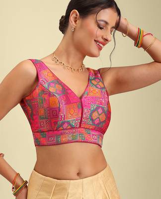 Multi coloured woven design brocade saree blouse 3