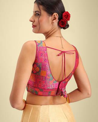 Multi coloured woven design brocade saree blouse 4