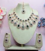 Green rose gold premium designer american diamond and stone work necklace set