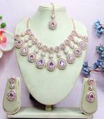 Purple rose gold premium designer american diamond and stone work necklace set