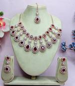 Maroon rose gold premium designer american diamond and stone work necklace set