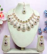 Green rose gold premium designer american diamond and stone work necklace set