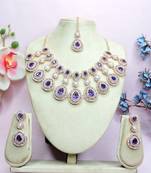 Blue rose gold premium designer american diamond and stone work necklace set