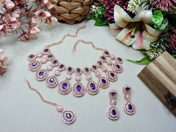 Blue rose gold premium designer american diamond and stone work necklace set 2