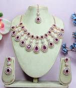 Purple rose gold premium designer american diamond and stone work necklace set